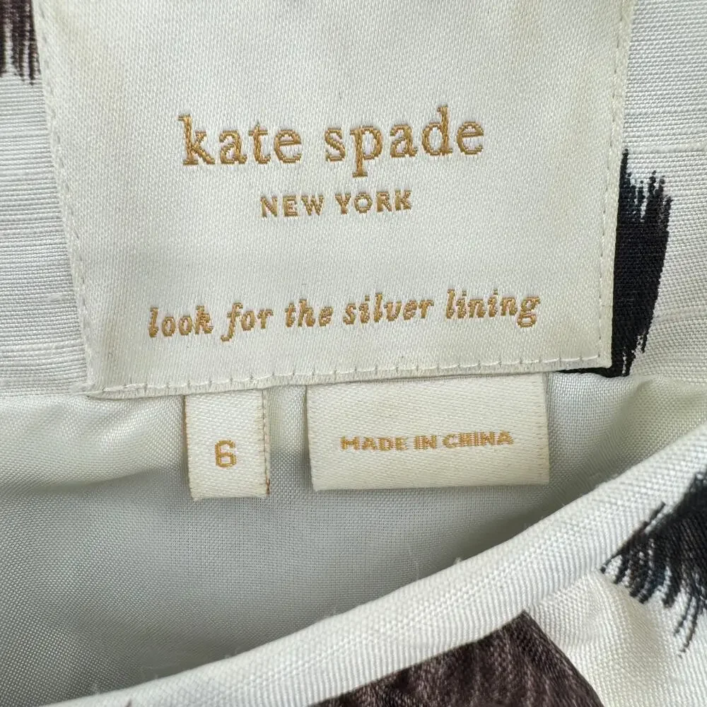 Kate Spade dress 100% silk ruffle collar belted polka dot sheath brown cream 6